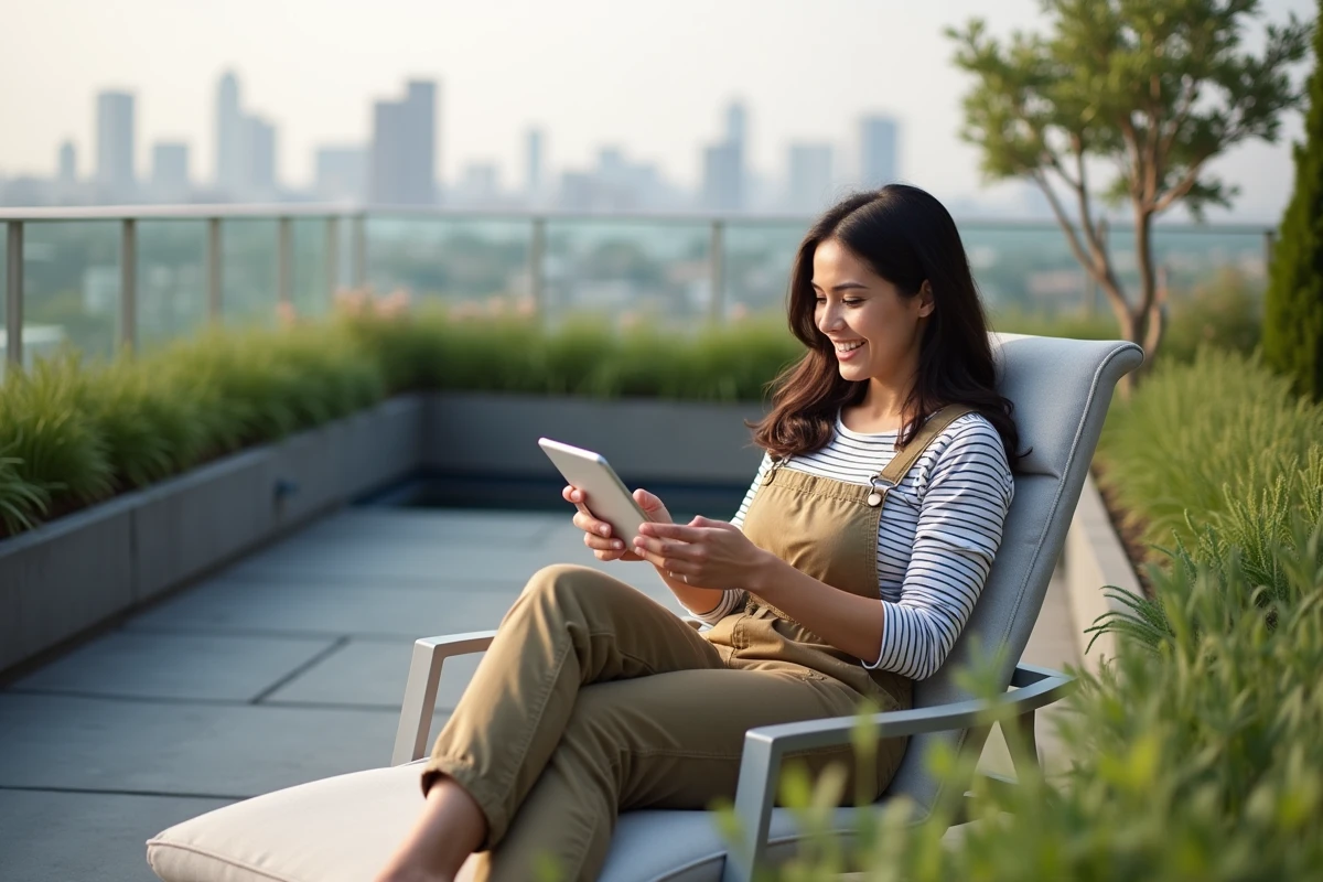 Femme utilisant une tablette pour l