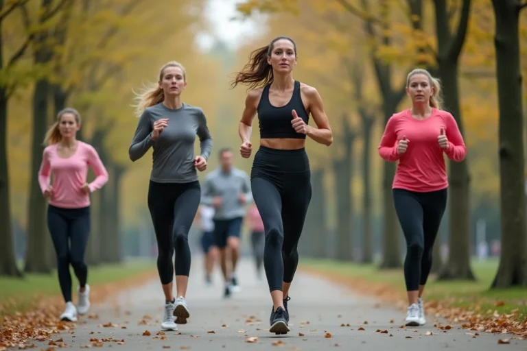 Femmes françaises courant dans un parc urbain